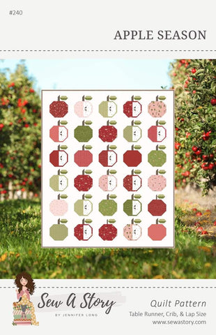 Image of the Apple Season Quilt Pattern by Jennifer Long for Riley Blake Designs. Features apples on a white background. 
Cute Little Fabric Shop