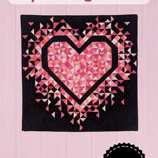 Image of the Mini Exploding Heart quilting cotton fabric by Slice of Pi Quilts for Riley Blake Designs. Features a heart pattern on a black pattern.
Cute Little Fabric Shop