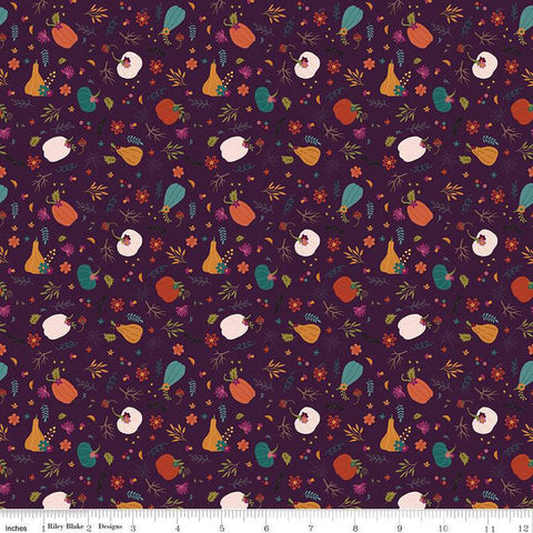 Little Witch Pumpkin Patch C14563 Purple - Riley Blake Designs - Pumpkins Leaves Flowers - Quilting Cotton Fabric