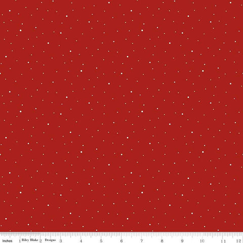 Image of the Wide Back Dapple Dot Barn Red quilting cotton fabric by Riley Blake Designs.Features white dots on a barn red background. 
Cute Little Fabric Shop