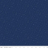 Image of the Wide Back Dapple Dot Navy quilting cotton fabric by Riley Blake Designs.Features white dots on a dark blue background. 
Cute Little Fabric Shop