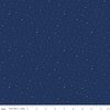Image of the Wide Back Dapple Dot Navy quilting cotton fabric by Riley Blake Designs.Features white dots on a dark blue background. 
Cute Little Fabric Shop