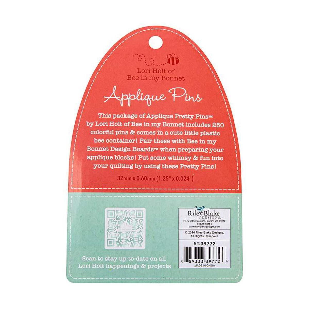 Image of the  Lori Holt Applique Pretty Pins™ by Riley Blake Designs. Features a plastic case with short pins. 
Cute Little Fabric Shop