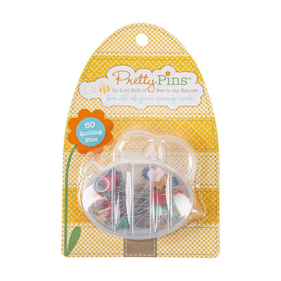 Image of the Lori Holt Quilting Pretty Pins™ by Riley Blake Designs. Features 60 extra long pins with bees on the end. 
Cute Little Fabric Shop