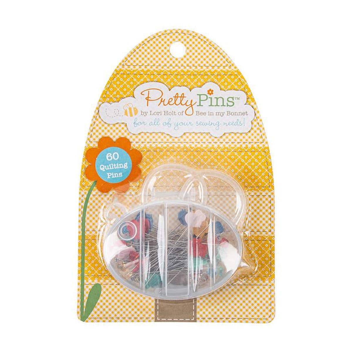 Image of the Lori Holt Quilting Pretty Pins™ by Riley Blake Designs. Features 60 extra long pins with bees on the end. 
Cute Little Fabric Shop
