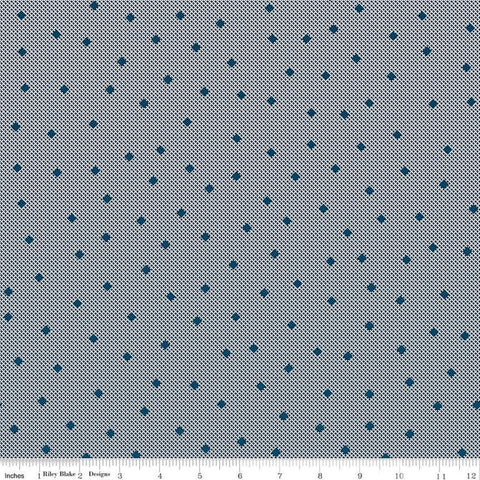 Image of the Wide Back Serenity Blues Gemstones Navy quilting cotton fabric by Rachel Erickson for Riley Blake Designs. Features squares on a gray background. 
Cute Little Fabric Shop