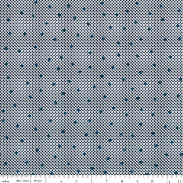 Image of the Wide Back Serenity Blues Gemstones Navy quilting cotton fabric by Rachel Erickson for Riley Blake Designs. Features squares on a gray background. 
Cute Little Fabric Shop