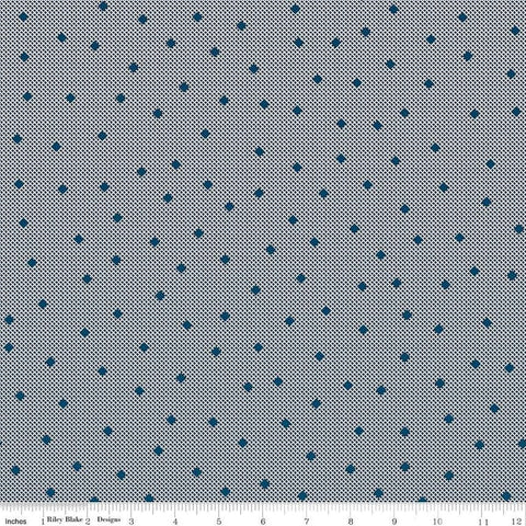 Image of the Wide Back Serenity Blues Gemstones Navy quilting cotton fabric by Rachel Erickson for Riley Blake Designs. Features squares on a gray background. 
Cute Little Fabric Shop