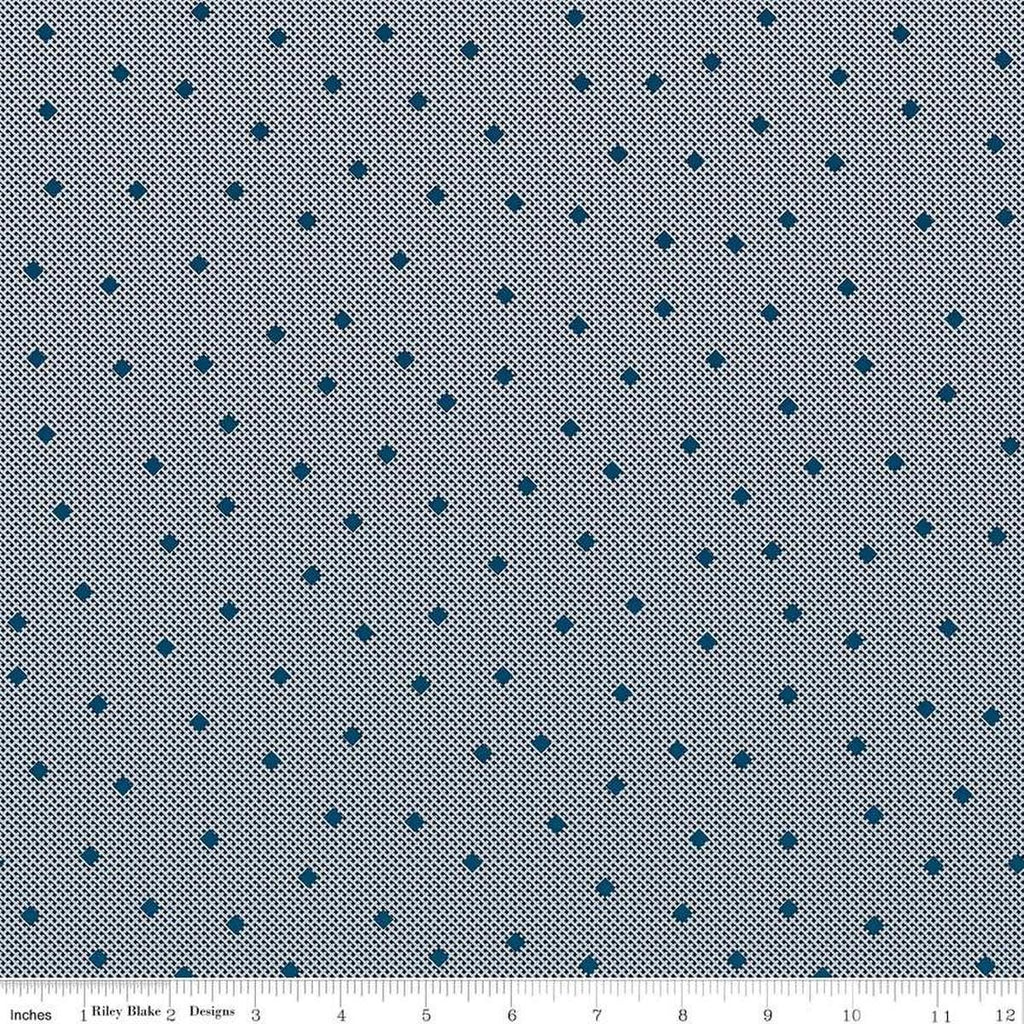 Image of the Wide Back Serenity Blues Gemstones Navy quilting cotton fabric by Rachel Erickson for Riley Blake Designs. Features squares on a gray background. 
Cute Little Fabric Shop
