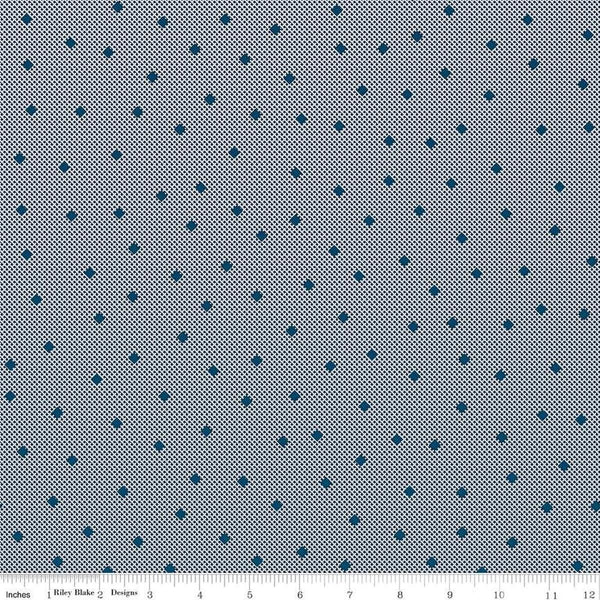 Image of the Wide Back Serenity Blues Gemstones Navy quilting cotton fabric by Rachel Erickson for Riley Blake Designs. Features squares on a gray background. 
Cute Little Fabric Shop