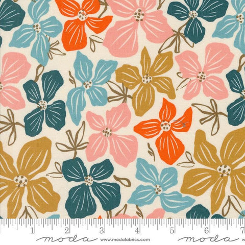 Image of the Things Above Petals Eggshell quilting cotton fabric by Fancy That Design House for Moda Fabrics. Features flowers on a cream background. Cute Little Fabric Shop