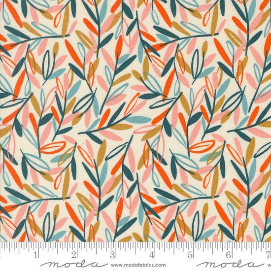 Image of the Things Above Leafscape Eggshell quilting cotton fabric by Fancy That Design House for Moda Fabrics. Features leaves on a cream background. Cute Little Fabric Shop