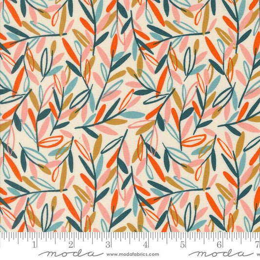 Image of the Things Above Leafscape Eggshell quilting cotton fabric by Fancy That Design House for Moda Fabrics. Features leaves on a cream background. Cute Little Fabric Shop