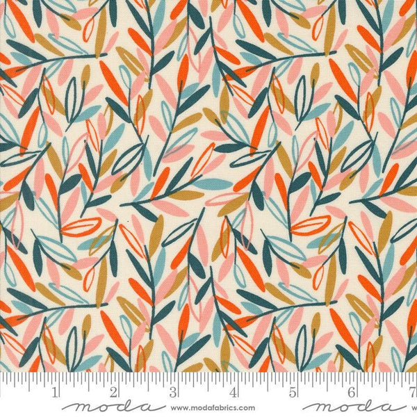 Image of the Things Above Leafscape Eggshell quilting cotton fabric by Fancy That Design House for Moda Fabrics. Features leaves on a cream background. Cute Little Fabric Shop