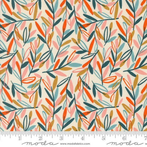 Image of the Things Above Leafscape Eggshell quilting cotton fabric by Fancy That Design House for Moda Fabrics. Features leaves on a cream background. Cute Little Fabric Shop