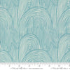 Image of the Things Above Wavy Teal quilting cotton fabric by Fancy That Design House for Moda Fabrics. Features wavy lines on a blue background. Cute Little Fabric Shop
