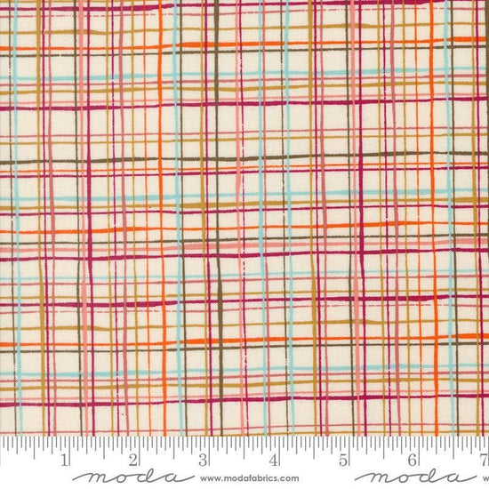 Image of the Things Above Lattice Eggshell quilting cotton fabric by Fancy That Design House for Moda Fabrics. Features plaid lines on a cream background. Cute Little Fabric Shop