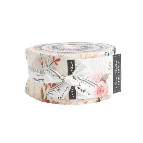 Image of the Sandalwood  rolie polie with quilting cotton fabric by Moda Fabrics. Features floral fabrics. 
Cute Little Fabric Shop