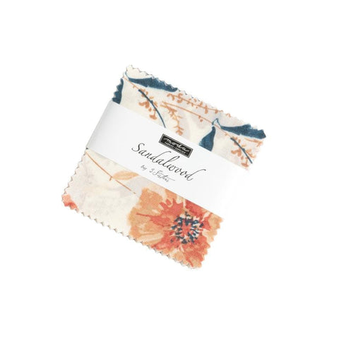 Image of the Sandalwood mini charm pack with quilting cotton fabric by Moda Fabrics. Features floral fabrics. 
Cute Little Fabric Shop
