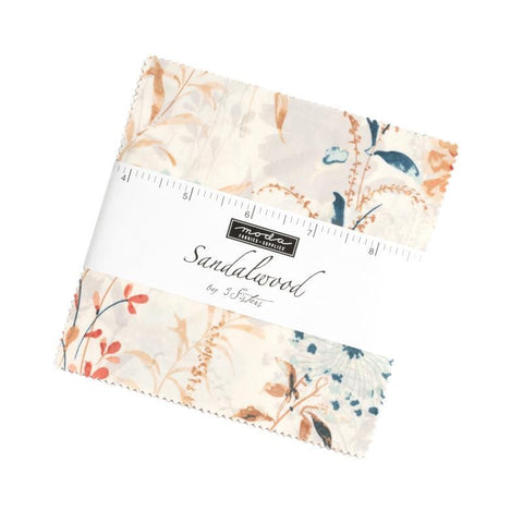 Image of the Sandalwood charm pack with quilting cotton fabric by Moda Fabrics. Features floral fabrics. 
Cute Little Fabric Shop