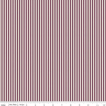 Image of the 1/8" Stripe on Ivory Sangria quilting cotton fabric by Riley Blake Designs. Features ivory and burgundy stripes. 
Cute Little Fabric Shop