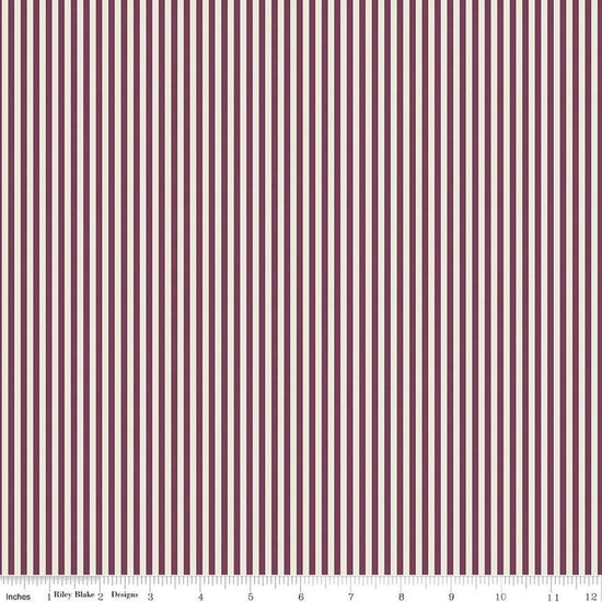 Image of the 1/8" Stripe on Ivory Sangria quilting cotton fabric by Riley Blake Designs. Features ivory and burgundy stripes. 
Cute Little Fabric Shop