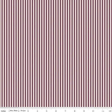 Image of the 1/8" Stripe on Ivory Sangria quilting cotton fabric by Riley Blake Designs. Features ivory and burgundy stripes. 
Cute Little Fabric Shop