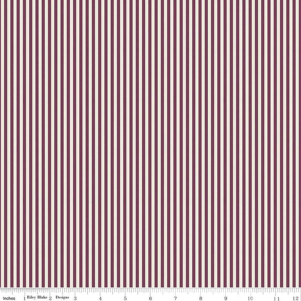 Image of the 1/8&quot; Stripe on Ivory Sangria quilting cotton fabric by Riley Blake Designs. Features ivory and burgundy stripes. 
Cute Little Fabric Shop