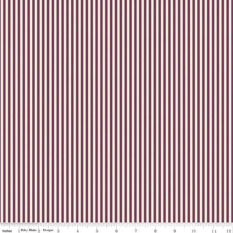 Image of the 1/8&quot; Stripe on Ivory Sangria quilting cotton fabric by Riley Blake Designs. Features ivory and burgundy stripes. 
Cute Little Fabric Shop