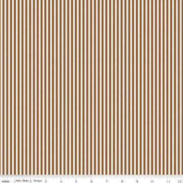 Image of the 1/8 Inch Stripe on Ivory Teddy Bear quilting cotton fabric by Riley Blake Designs. Features ivory and brown stripes. 
Cute Little Fabric Shop
