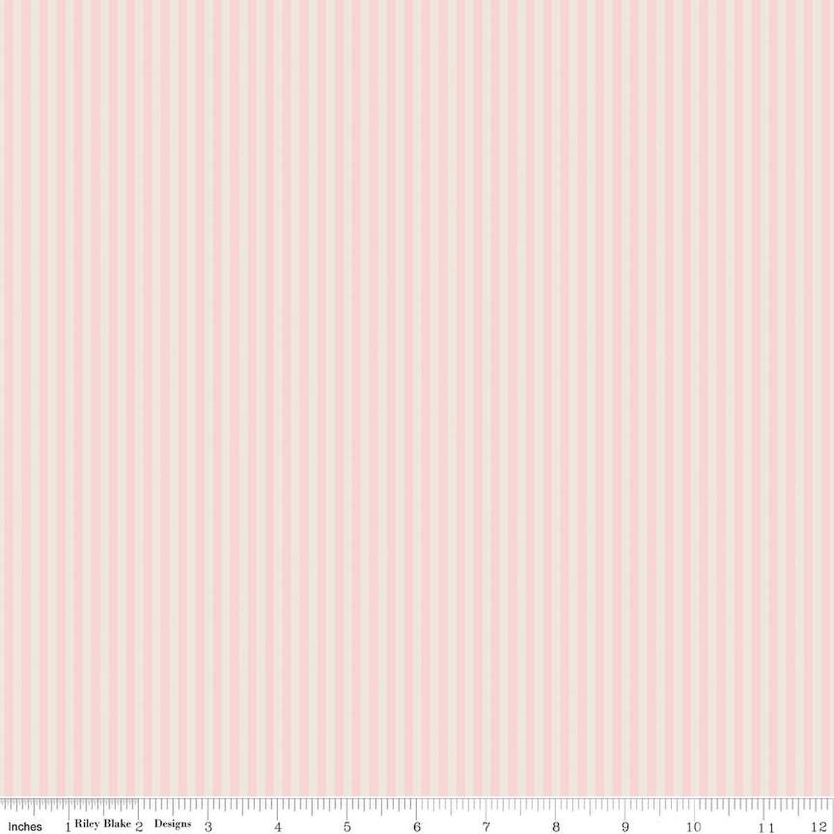 Image of the 1/8 Inch Stripe on Ivory Pink Dogwood quilting cotton fabric by Riley Blake Designs. Features ivory and pink stripes. 
Cute Little Fabric Shop