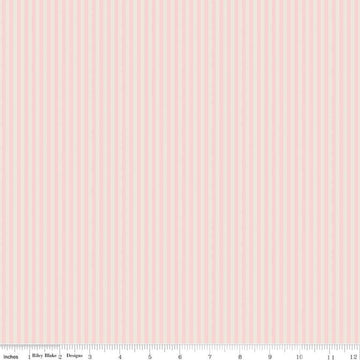 Image of the 1/8 Inch Stripe on Ivory Pink Dogwood quilting cotton fabric by Riley Blake Designs. Features ivory and pink stripes. 
Cute Little Fabric Shop