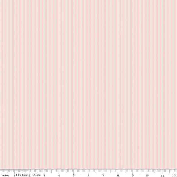 Image of the 1/8 Inch Stripe on Ivory Pink Dogwood quilting cotton fabric by Riley Blake Designs. Features ivory and pink stripes. 
Cute Little Fabric Shop