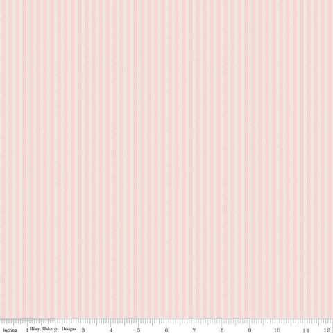 Image of the 1/8 Inch Stripe on Ivory Pink Dogwood quilting cotton fabric by Riley Blake Designs. Features ivory and pink stripes. 
Cute Little Fabric Shop