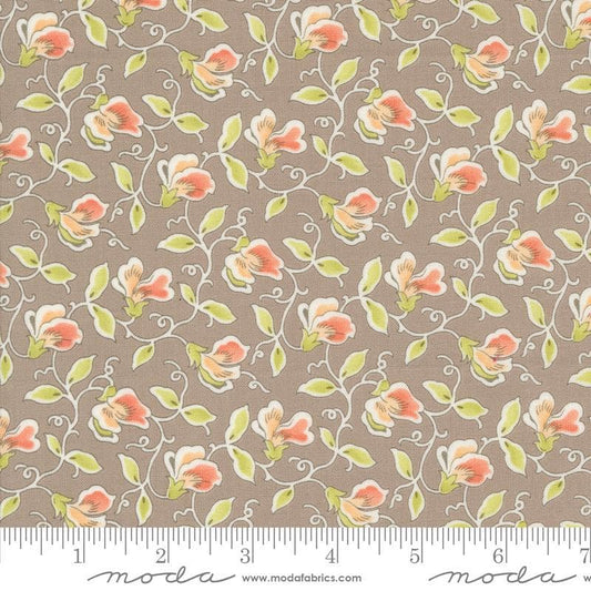 Image of the Portofino Sweet Pea Cobblestones quilting cotton fabric by Fig Tree Co for Riley Blake Designs. Features flowers on a brown background. Cute Little Fabric Shop