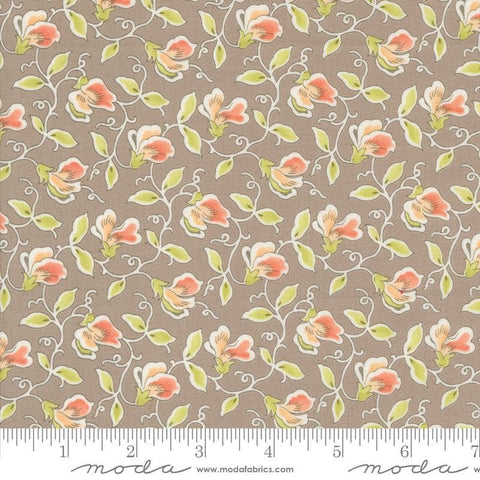 Image of the Portofino Sweet Pea Cobblestones quilting cotton fabric by Fig Tree Co for Riley Blake Designs. Features flowers on a brown background. Cute Little Fabric Shop