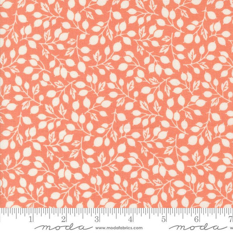Image of the Portofino Branch Gelato quilting cotton fabric by Fig Tree Co for Riley Blake Designs. Features vines on a coral background. Cute Little Fabric Shop