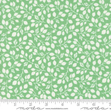 Image of the Portofino Branch Azure quilting cotton fabric by Fig Tree Co for Riley Blake Designs. Features vines on a green background. Cute Little Fabric Shop
