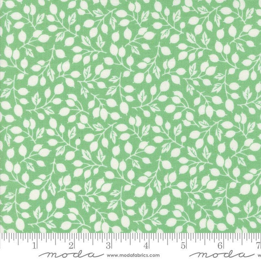 Image of the Portofino Branch Azure quilting cotton fabric by Fig Tree Co for Riley Blake Designs. Features vines on a green background. Cute Little Fabric Shop