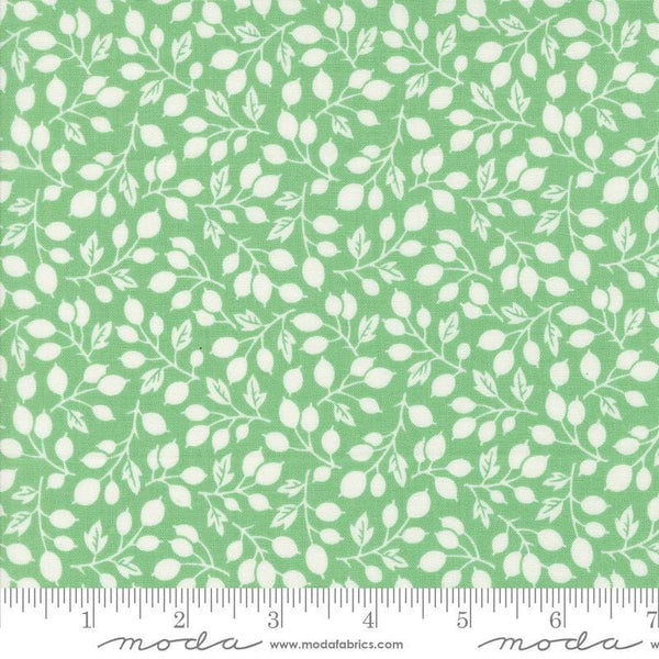 Image of the Portofino Branch Azure quilting cotton fabric by Fig Tree Co for Riley Blake Designs. Features vines on a green background. Cute Little Fabric Shop