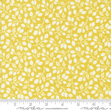 Image of the Portofino Branch Citron quilting cotton fabric by Fig Tree Co for Riley Blake Designs. Features vines on a yellow background. Cute Little Fabric Shop