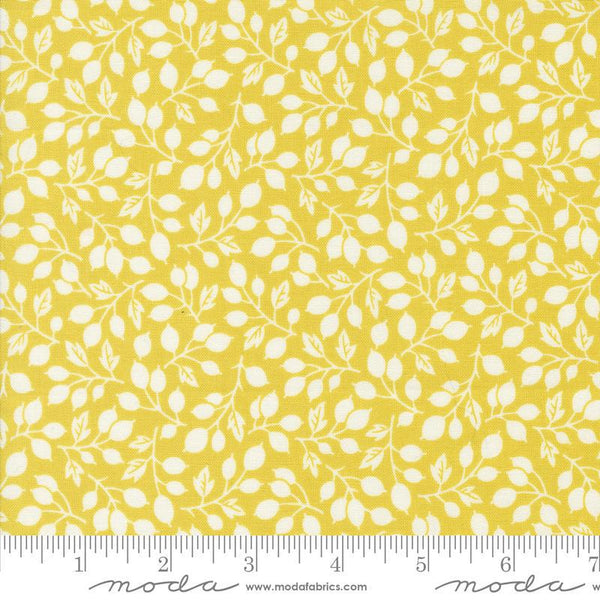 Image of the Portofino Branch Citron quilting cotton fabric by Fig Tree Co for Riley Blake Designs. Features vines on a yellow background. Cute Little Fabric Shop
