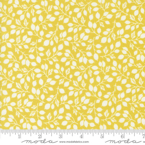 Image of the Portofino Branch Citron quilting cotton fabric by Fig Tree Co for Riley Blake Designs. Features vines on a yellow background. Cute Little Fabric Shop
