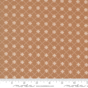 Image of the Portofino Crosses Sierra quilting cotton fabric by Fig Tree Co for Riley Blake Designs. Features plaid lines on a brown background. Cute Little Fabric Shop