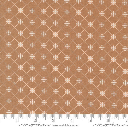 Image of the Portofino Crosses Sierra quilting cotton fabric by Fig Tree Co for Riley Blake Designs. Features plaid lines on a brown background. Cute Little Fabric Shop