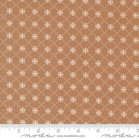 Image of the Portofino Crosses Sierra quilting cotton fabric by Fig Tree Co for Riley Blake Designs. Features plaid lines on a brown background. Cute Little Fabric Shop