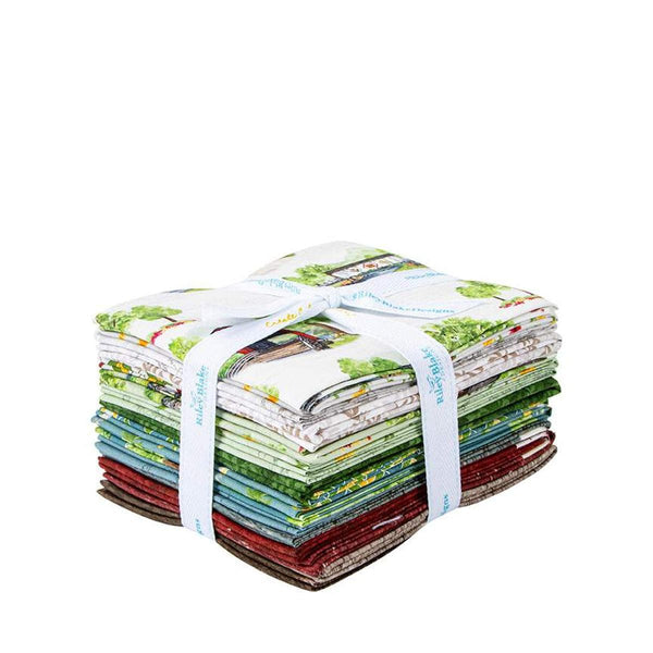 Image of the Covered Bridges in Spring Fat Quarter Bundle with quilting cotton fabric by Tara Reed for Riley Blake Designs. Features covered bridges on many backgrounds. 
Cute Little Fabric Shop