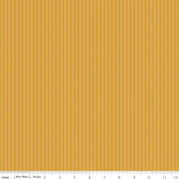 Image of the 1/8 Inch Tonal Stripe Golden quilting cotton fabric by Riley Blake Designs. Features tone on tone gold stripes. 
Cute Little Fabric Shop