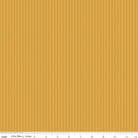 Image of the 1/8 Inch Tonal Stripe Golden quilting cotton fabric by Riley Blake Designs. Features tone on tone gold stripes. 
Cute Little Fabric Shop