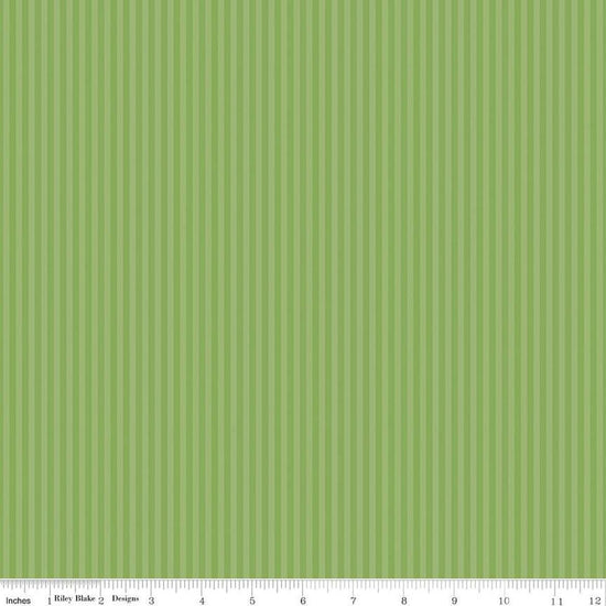 Image of the 1/8 Inch Tonal Stripe Green quilting cotton fabric by Riley Blake Designs. Features tone on tone green stripes. 
Cute Little Fabric Shop